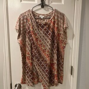 Sundance Red and Cream Patterned Short Sleeve Top Size L